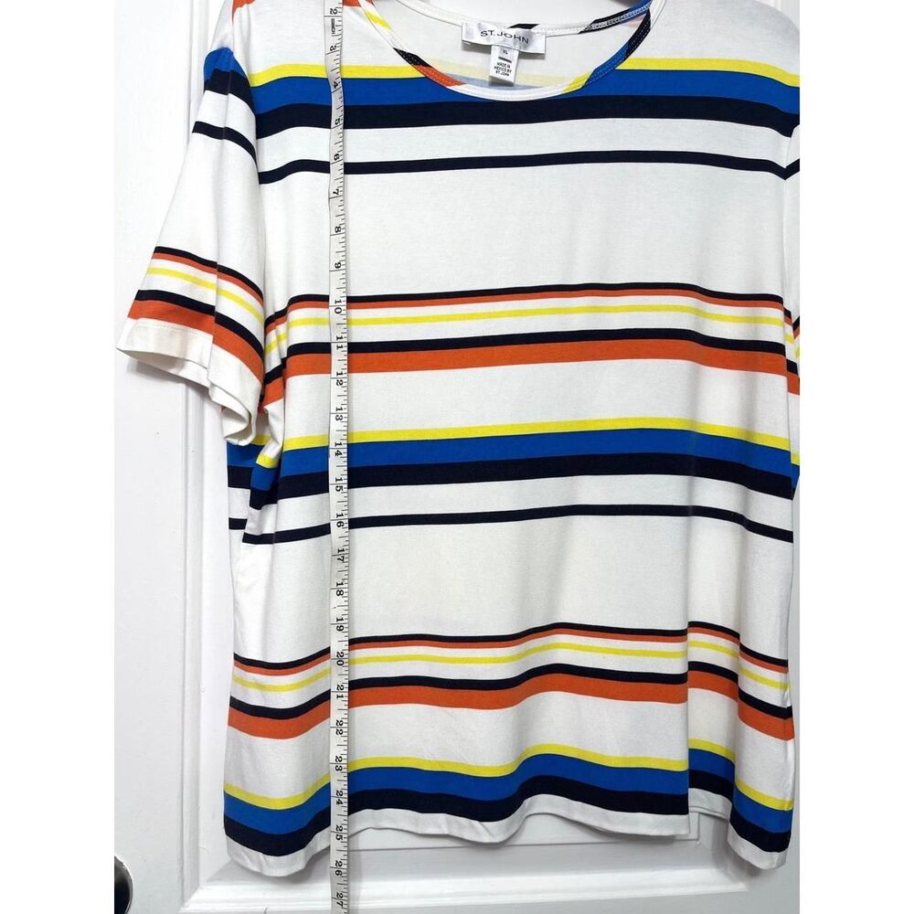 St. John Sport Womens XL Multi Color Striped Short Sleeve Rayon Knit Top White - Picture 3 of 7
